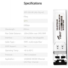 Cargar imagen en el visor de la galería, 10G SFP SR for Dell Force10 GP-10GSFP-1S Dell 407-BBOU 10GBASE-SR SFP+ Module Transceiver MMF, 850nm, 300m, LC, DOM-FoxTI
