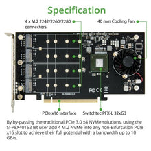 Load image into Gallery viewer, Controladora Quad M.2 M-key NVMe Slot PCIe 3.0 x16 Bifurcation Riser Controller Card Non-RAID - MFerraz Tecnologia
